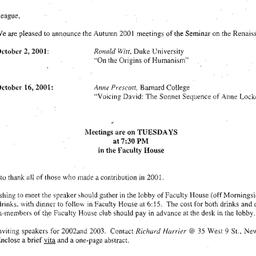 Announcements, 2001-10-02. ...