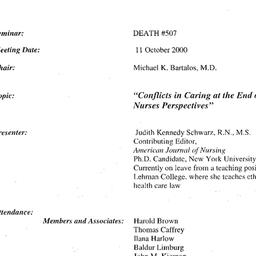 Minutes, 2000-10-11. Death,...