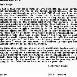 Letter from Guy B. Johnson ...