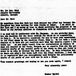 Letter from Gunnar Myrdal t...