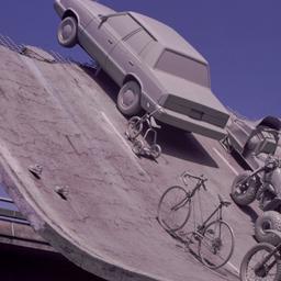 Gray vehicles at end of und...