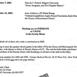 Announcements, 2003-10-03. ...