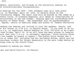 Announcements, 2001-04-26. ...