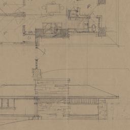 Main floor plan, side eleva...