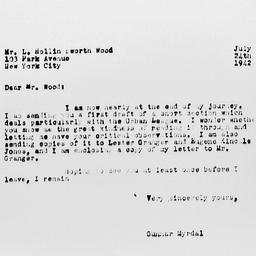 Letter from Gunnar Myrdal t...
