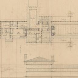 First floor plan, west elev...
