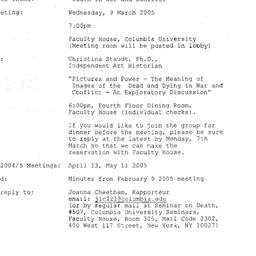 Announcements, 2005-03-09. ...