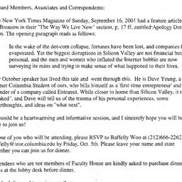 Announcements, 2001-10-08. ...