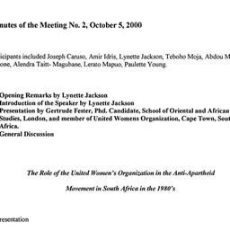 Minutes, 2000-10-05. Studie...