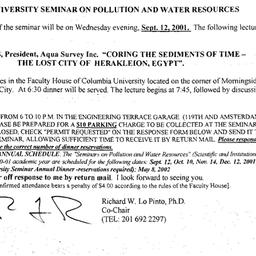 Announcements, 2001-09-12. ...