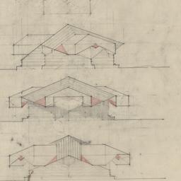 Roof plan, three elevations