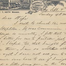 Astor House. Letter