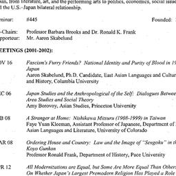 Schedules, Modern East Asia...