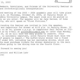 Announcements, 2003-10-23. ...