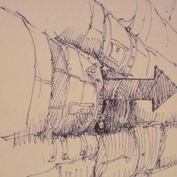 Sketch, arrow emerging from...