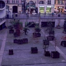 Aerial view, sunken plaza w...