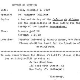 Announcements, 2000-11-01. ...
