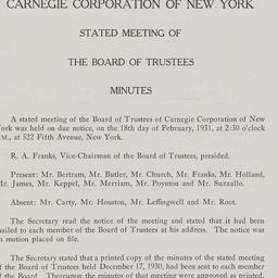 Board Meeting, 2/18/1931