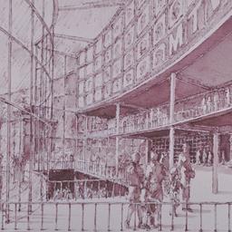 Interior perspective drawing.