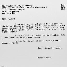 Letter from Gunnar Myrdal t...
