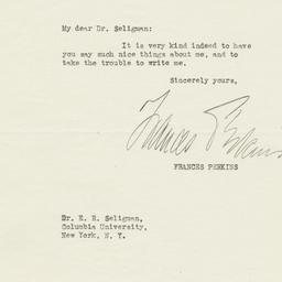 Letter from Frances Perkins...