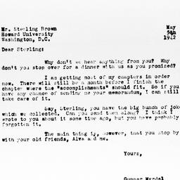 Letter from Gunnar Myrdal t...