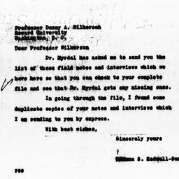 Letter from Rowena S. Hadse...