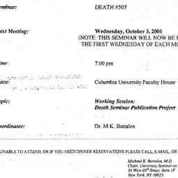 Announcements, 2001-10-03. ...