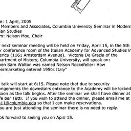 Announcements, 2005-04-15. ...