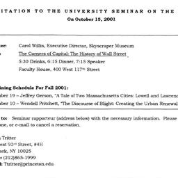 Announcements, 2001-10-15. ...
