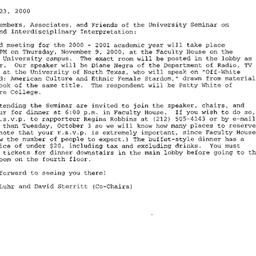 Announcements, 2000-11-09. ...