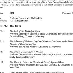Schedules, Medieval Studies...
