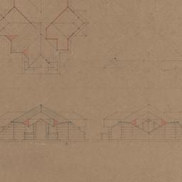 Roof plan, three elevations