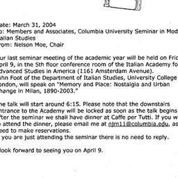 Announcements, 2004-04-09. ...