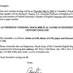 Announcements, 2002-05-09. ...