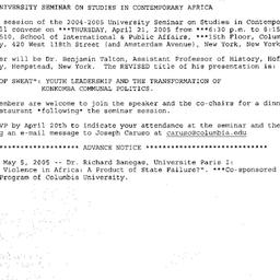 Announcements, 2005-04-21. ...