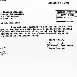 Letter from Frank Lorimer t...