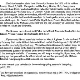 Announcements, 2001-03-05. ...