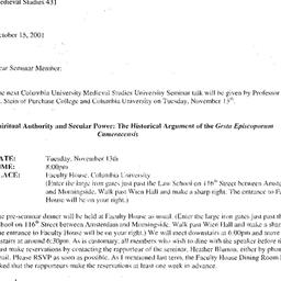 Announcements, 2001-11-13. ...