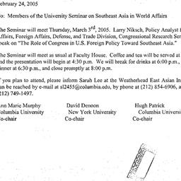 Announcements, 2005-03-03. ...