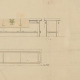 Piano bench elevations, plan