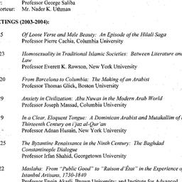 Schedules, Arabic Studies, ...