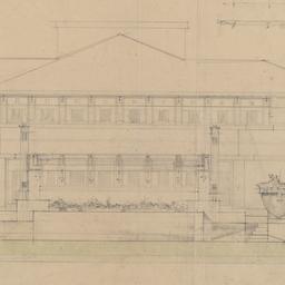 Exterior elevation with urns