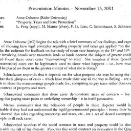 Minutes, 2001-11-13. Tradit...