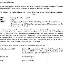 Announcements, 2000-11-14. ...