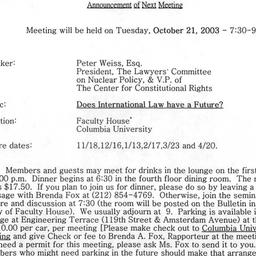 Announcements, 2003-10-21. ...