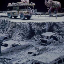 Model, detail of sunken cars.