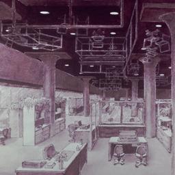 Perspective drawing, showroom.
