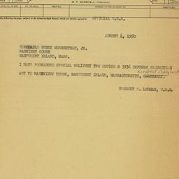 Telegram: 1950 August 4