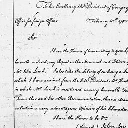[Document, 1785 February 10]